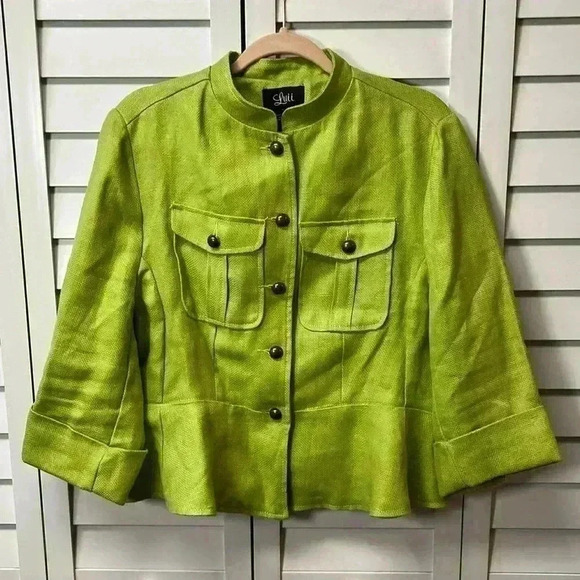 Luii 100% Linen 3/4 Cuffed Sleeve Perplum Blazer Size Medium Lime Green - Picture 1 of 8